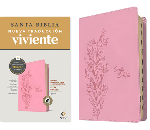Image of BIBLIA NTV REFERENCIA CENTRAL LETRA GRANDE CON FILAMENT SIMIL PIEL ROSA INDICE LETRA ROJA
