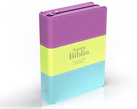 Image of Biblia RVR 1960 Compacta Letra Grande 11 puntos Símil Piel Lila Verde Aguamarina con Cierre y Índice