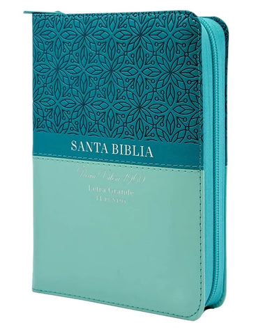 Image of Biblia RVR 1960 Letra Grande Tamaño Manual Bifloral Turquesa Símil Piel