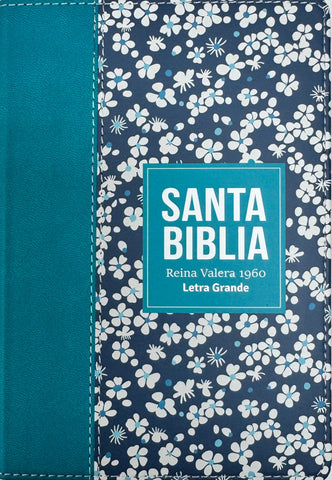 Image of Biblia RVR 1960 Compacta Símil Piel Flores Azul Verde