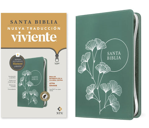 Image of BIBLIA NTV REFERENCIA CENTRAL LETRA GRANDE CON FILAMENT SIMIL PIEL CIERRE DESIGN 4 TBD VERDE INDICE LETRA ROJA