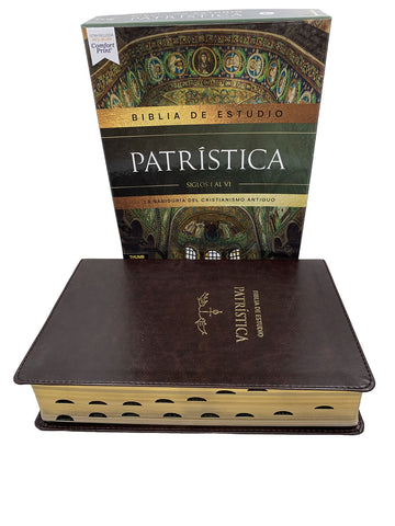Image of Biblia RVR 1977 de Estudio Patrística Marrón Símil Piel con Índice