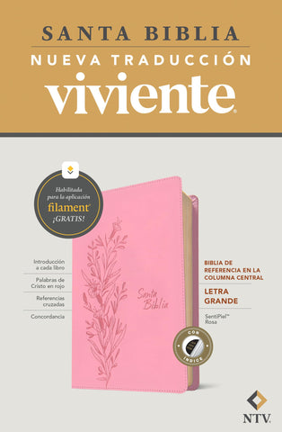 Image of BIBLIA NTV REFERENCIA CENTRAL LETRA GRANDE CON FILAMENT SIMIL PIEL ROSA INDICE LETRA ROJA