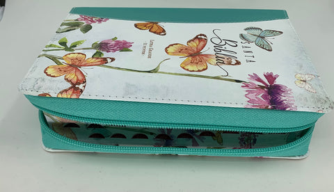 Image of Biblia RVR 1960 Letra Grande Tamaño Manual Mariposas Turquesa Símil Piel