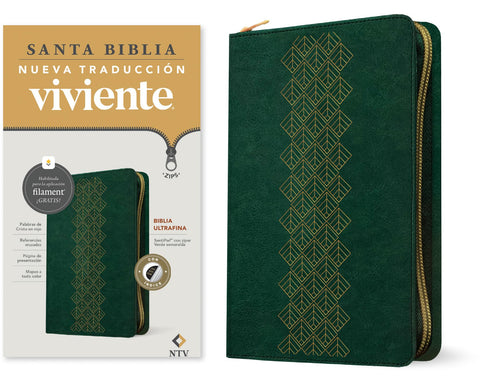 Image of Biblia NTV Ultrafina con Filament Verde Esmeralda Símil Piel con Índice y Cierre