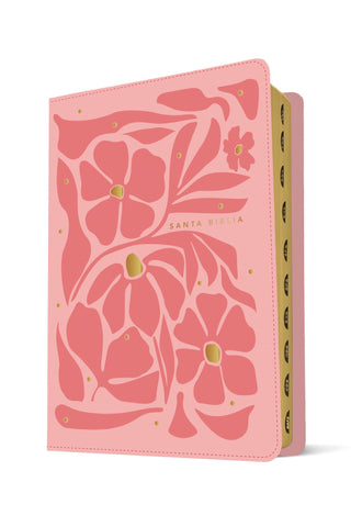 Image of BIBLIA NTV ULTRAFINA LETRA GRANDE CON FILAMENT SIMIL PIEL FLORES ROSA INDICE LETRA ROJA