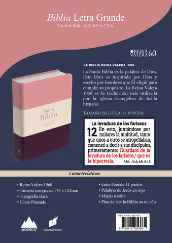 Image of Biblia RVR 1960 Compacta Letra Grande 11 puntos Símil Piel Melon Beige Granate Oscuro