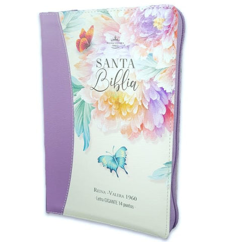 Image of Biblia RVR 1960 Letra Gigante 14 Puntos Manual Jardín Lila Cierre Índice