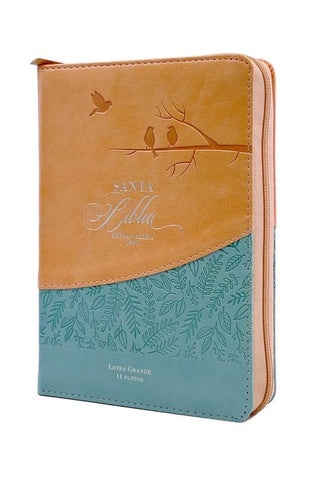 Image of Biblia RVR 1960 Letra Grande Tamaño Manual Pájaros Rosa Azul Símil Piel