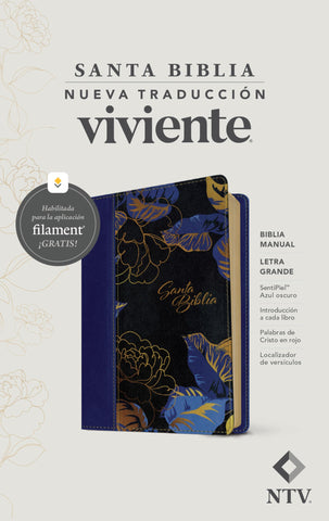 Image of Biblia NTV Letra Grande Tamaño Manual con Filament Símil Piel Azul Oscuro Letra Roja