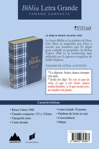 Image of Biblia RVR 1960 Compacta Símil Piel Cuadros Azul Oscuro