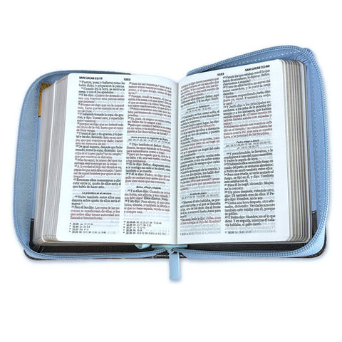 Image of Biblia RVR 1960 Bolsillo Café Azul Símil Piel con Cierre