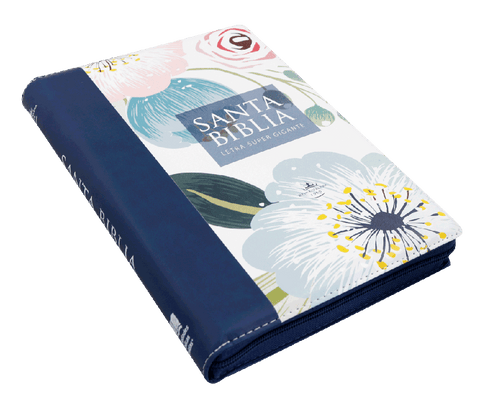 Image of BIBLIA RVR 1960 LETRA SUPER GIGANTE AZUL FLORES SIMIL PIEL CON INDICE CON CIERRE