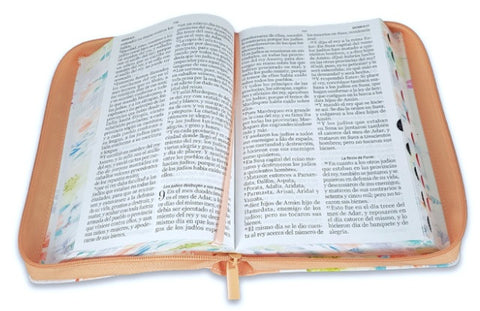 Image of Biblia RVR 1960 Letra Gigante 14 Puntos Manual Jardín Coral Símil Piel Cierre Índice