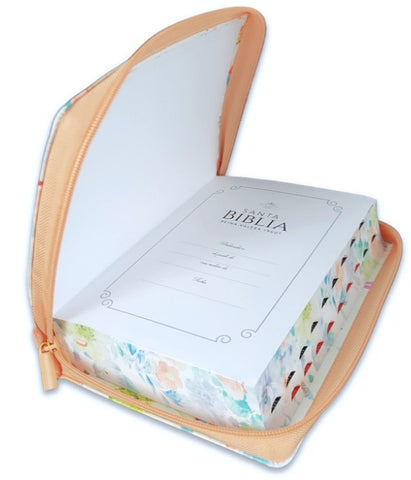Image of Biblia RVR 1960 Letra Gigante 14 Puntos Manual Jardín Coral Símil Piel Cierre Índice