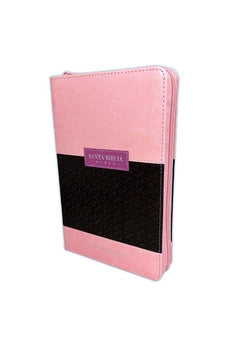 Image of Biblia RVR 1960 Letra Grande Tamaño Manual Símil Piel Duotone Rosa Café con Índice con Cierre