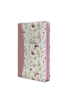 Image of Biblia RVR 1960 Letra Gigante Símil Piel Mariposas Rosa con Índice y Cierre