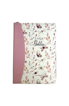 Image of Biblia RVR 1960 Letra Gigante Símil Piel Mariposas Rosa con Índice y Cierre