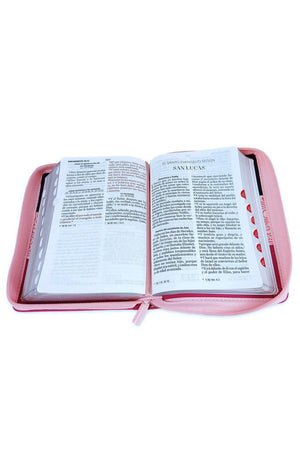 Biblia RVR 1960 Letra Grande Compacta 11 Puntos Tricolor Negro Rosa Fucsia Símil Piel con Índice y Cierre