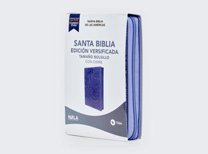 BIBLIA NBLA EDICION VERSIFICADA TAMANO BOLSILLO PIEL MORADO CIERRE PALABRAS DE JESUS EN ROJO COMFORT PRINT