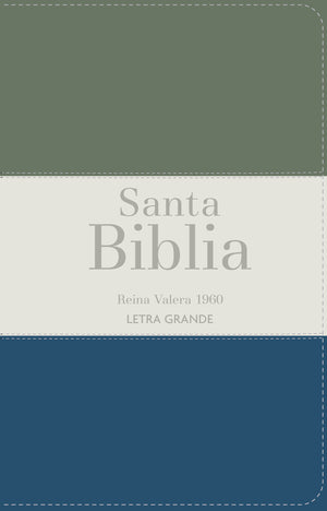 Biblia RVR 1960 Letra Grande Tamaño Manual Tricolor Gris Crema Azul con Cierre e Índice