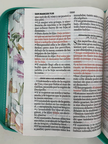 Image of Biblia RVR 1960 Letra Grande Tamaño Manual Mariposas Turquesa Símil Piel