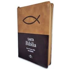 Biblia RVR 1960 Letra Gigante Café Ichtus Símil Piel con Índice y Cierre