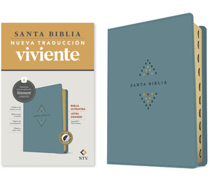 BIBLIA NTV ULTRAFINA LETRA GRANDE CON FILAMENT SIMIL PIEL AZUL SERENO INDICE LETRA ROJA