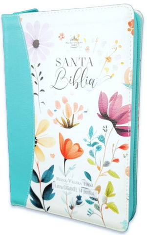 Image of Biblia RVR 1960 Letra Gigante 14 Puntos Manual Jardín Turquesa Símil Piel Cierre Índice