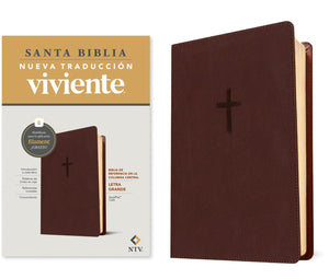 BIBLIA NTV REFERENCIA CENTRAL LETRA GRANDE CON FILAMENT SIMIL PIEL CAFE LETRA ROJA
