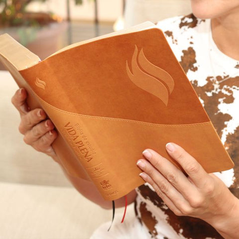 Image of BIBLIA DE ESTUDIO VIDA PLENA AMPLIADA Y ACTUALIZADA SIMIL PIEL MARRON