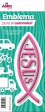 EMBLEMA PARA AUTO 13 CM ICTHUS CON JESUS. ROSA