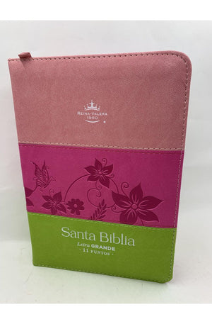 Biblia RVR 1960 Letra Grande Compacta 11 Puntos Tricolor Rosa Lima Fucsia Símil Piel con Índice y Cierre