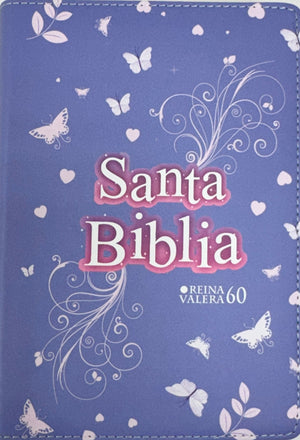 Biblia RVR 1960 Compacta Símil Piel Juvenil Mariposa Lila