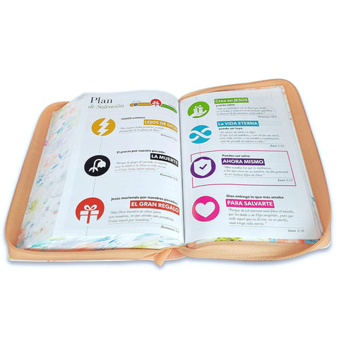 Image of BIBLIA RVR 1960 SUPER GIGANTE JARDIN CORAL CANTO PINTADO CIERRE INDICE SIMIL PIEL
