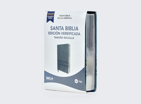 Image of BIBLIA NBLA EDICION VERSIFICADA TAMANO BOLSILLO PIEL GRIS PALABRAS DE JESUS EN ROJO COMFORT PRINT