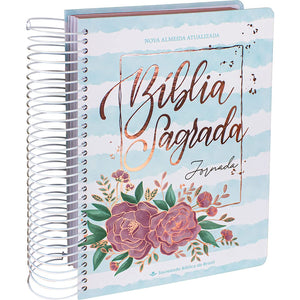BIBLIA EM PORTUGUES NA083JR TAPA DURA ESPIRAL FLORES FONDO AZUL CLARO CANTO PINT