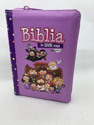 Biblia RVR 1960 para Niños Mi Gran Viaje Lila Símil Piel con Índice con Cierre