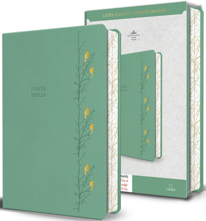 BIBLIA RVR 1960 LETRA GIGANTE SIMIL PIEL VERDE CON PAJAROS CANTOS PINTADOS