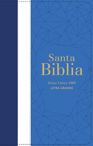 Biblia RVR 1960 Letra Grande Tamaño Manual Tricolor Azul Crema Azul Marino con Cierre e Índice