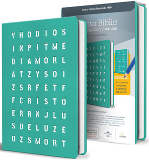 BIBLIA RVR 1960 PARA REGALOS Y PREMIOS AGUAMARINA CON SOPA DE LETRAS