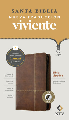 Image of BIBLIA NTV ULTRAFINA CON FILAMENT SIMIL PIEL CAFE RUSTICO INDICE CIERRE