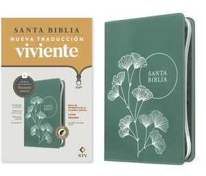 BIBLIA NTV REFERENCIA CENTRAL LETRA GRANDE CON FILAMENT SIMIL PIEL CIERRE DESIGN 4 TBD VERDE INDICE LETRA ROJA