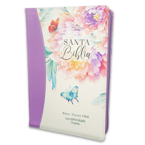 Image of BIBLIA RVR 1960 SUPER GIGANTE JARDIN LILA CANTO PINTADO CIERRE INDICE SIMIL PIEL