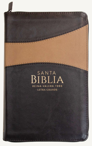 BIBLIA RVR 1960 LETRA GRANDE TAMANO MANUAL SIMIL PIEL DUOTONE CAFE CAFE CON INDICE CON CIERRE