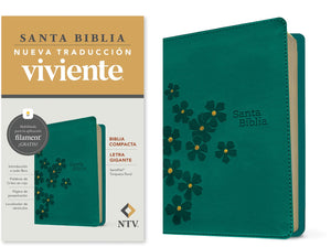 Biblia NTV Compacta Letra Gigante con Filament Símil Piel Turquesa Floral Letra Roja