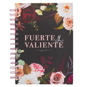Diario Espiral Negro Floral Fuerte y Valiente Jos 1:9