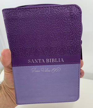 Biblia RVR 1960 Compacta Duotono Lila Símil Piel con Índice y Cierre