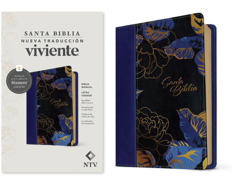 Image of Biblia NTV Letra Grande Tamaño Manual con Filament Símil Piel Azul Oscuro Letra Roja