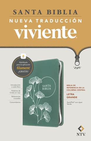 Image of BIBLIA NTV REFERENCIA CENTRAL LETRA GRANDE CON FILAMENT SIMIL PIEL CIERRE VERDE LETRA ROJA